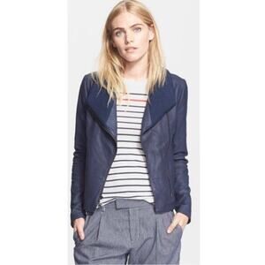 Vince Women's Leather Moto Jacket Blue Size Small